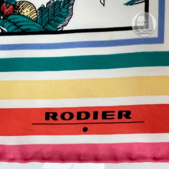 Rodier Scarf Shawl Silk Twill Graphic Floral Print 34in Vintage 80s - Picture 9 of 9